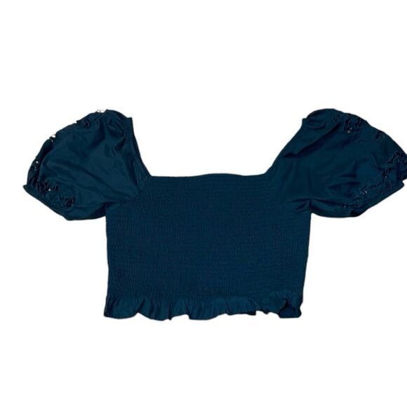 American Eagle Eyelet Smocked Crop Shirt, grey, Large - Picture 1 of 6